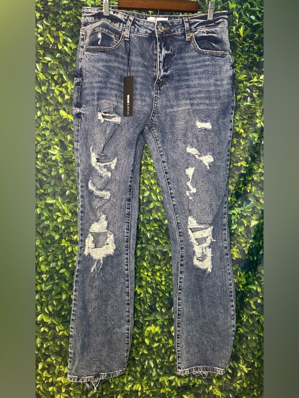 Fashion Nova Medium Blue Distressed Skinny Jeans